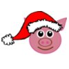 Pig 01 Face Cartoon Pink with Santa hat